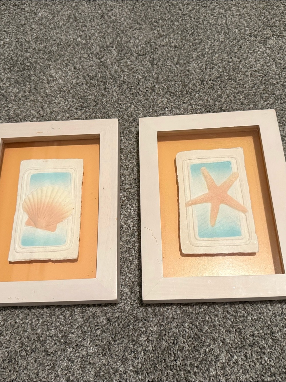 Coastal Shell & Starfish Framed Art Set - Peach and Aqua Accents